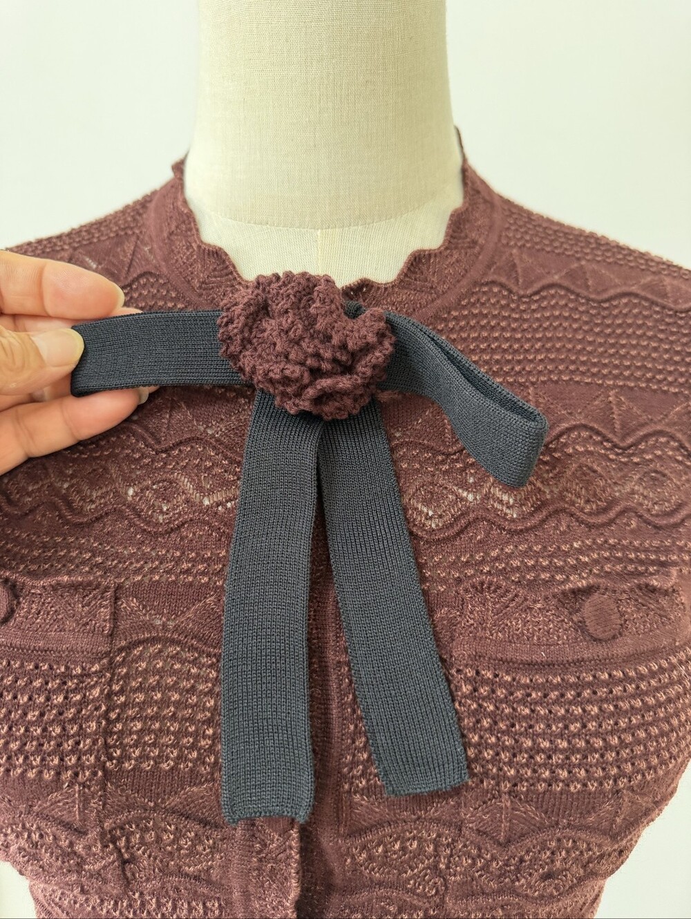 Self Portrait Brown Pointelle Knit Top With Matching Mini Skirt Set - Picture 12 of 16